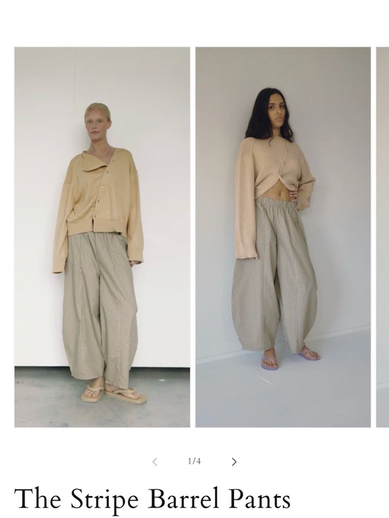 Boheme Pants - Boheme Wide-Leg Stripe Barrel Pants - Beige & Cream